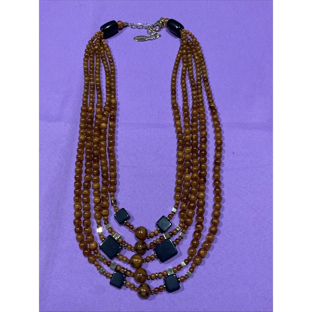 Vintage Chico’s 5 Strand Beaded Statement Necklace Lobster Claw Adjustable Clasp